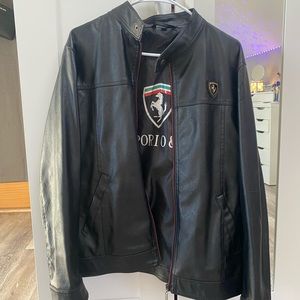 Black leather biker jacket